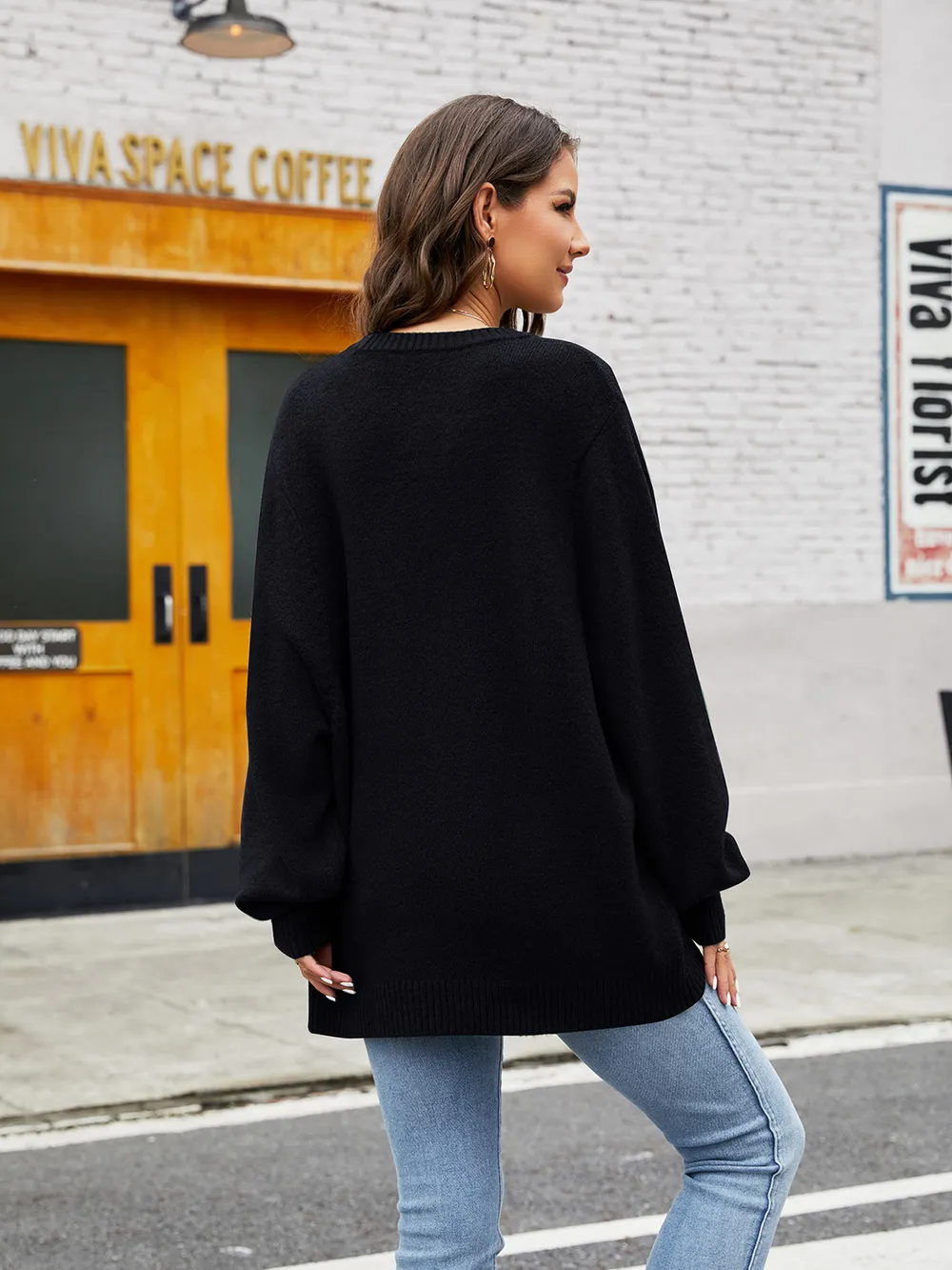 Round Neck Ribbed Trim Sweater, image 6