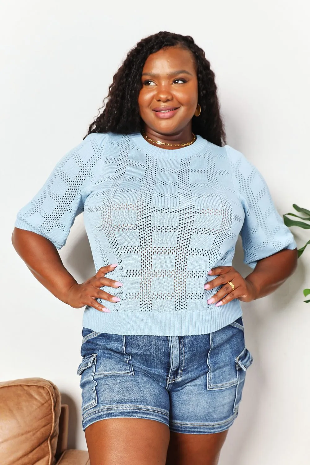 Ribbed Trim Round Neck Knit Top, image 32
