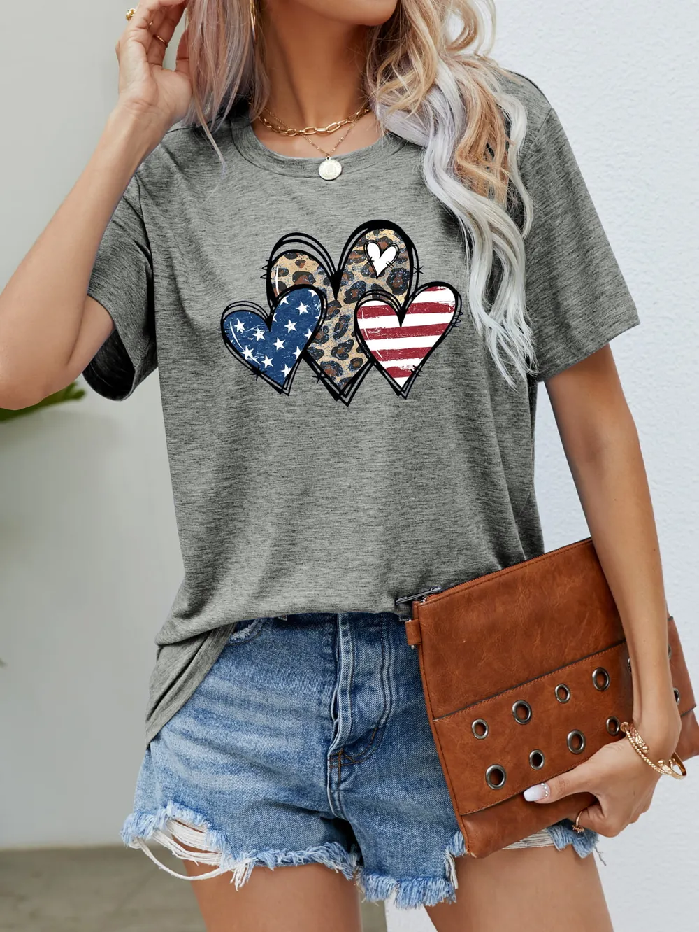 US Flag Leopard Heart Graphic Tee, image 13