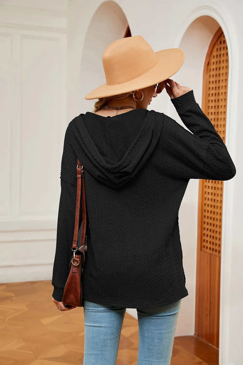 Half-Button Dropped Shoulder Hoodie, image 12