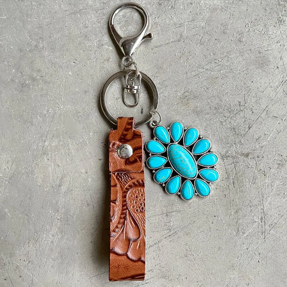 Turquoise Genuine Leather Key Chain, image 2