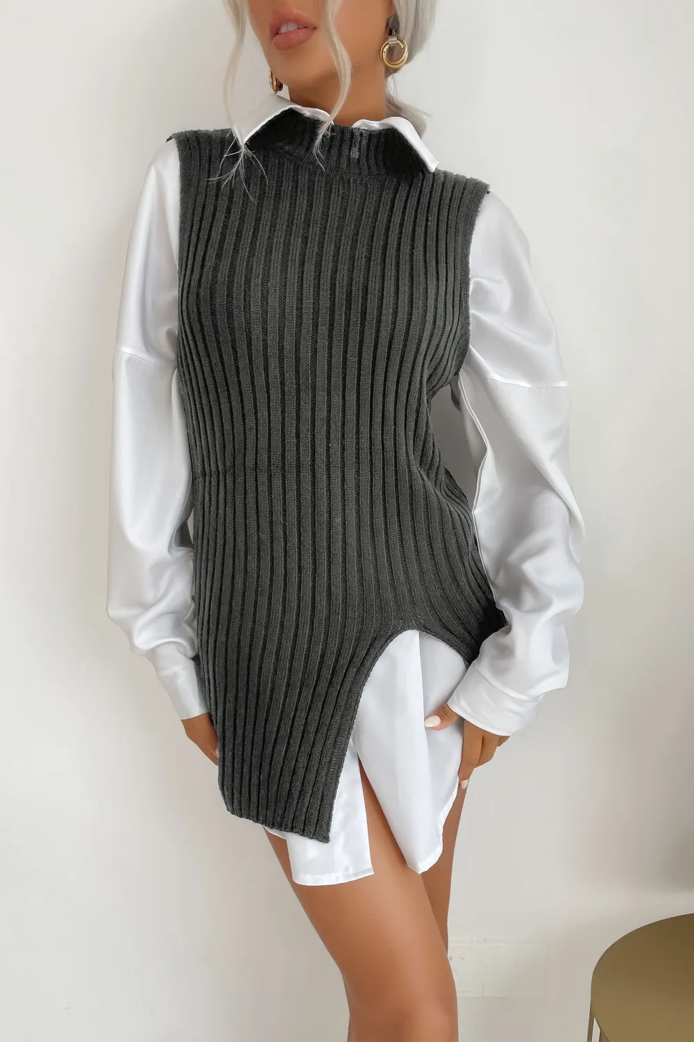 Slit Hem Sweater Vest Dress, image 6