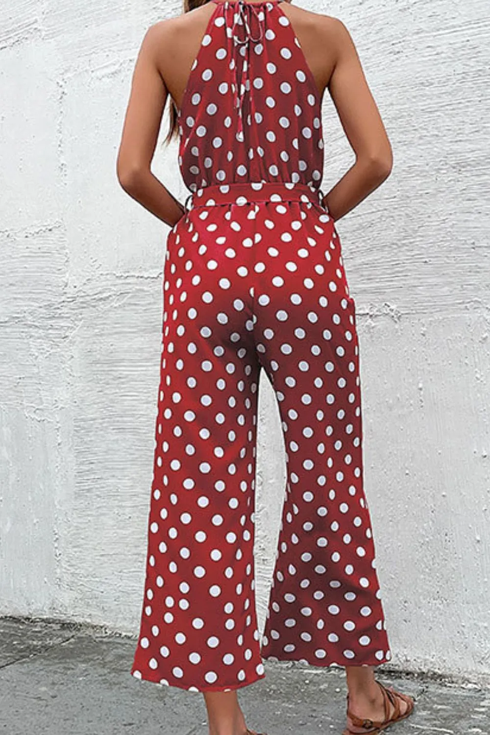 Polka Dot Grecian Wide Leg Jumpsuit, image 9