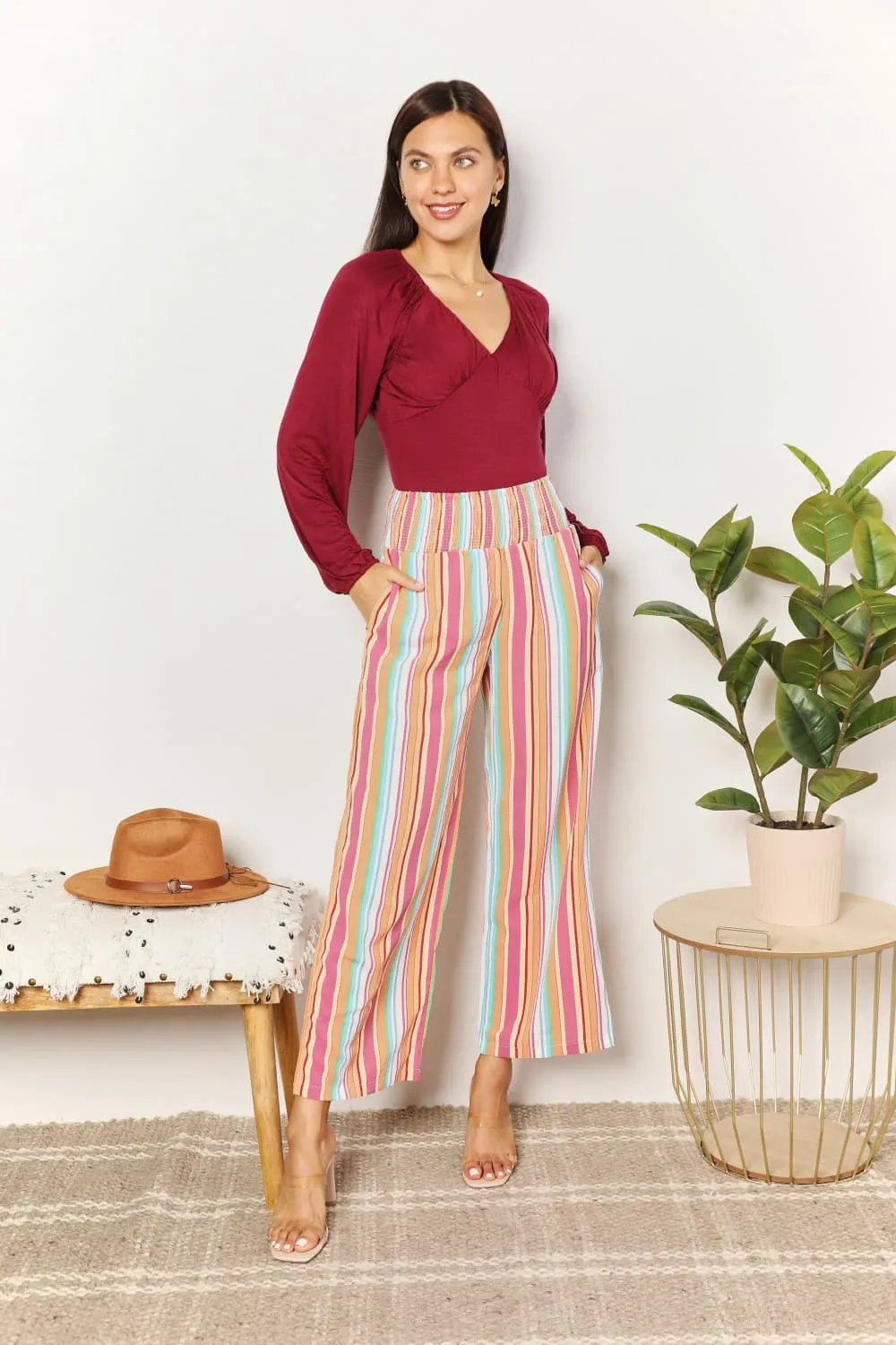 Striped Smocked Waist Pants with Pockets, image 9