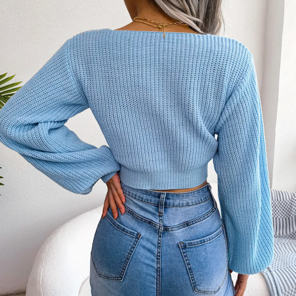 Tie-Front Rib-Knit Cropped Sweater, image 17