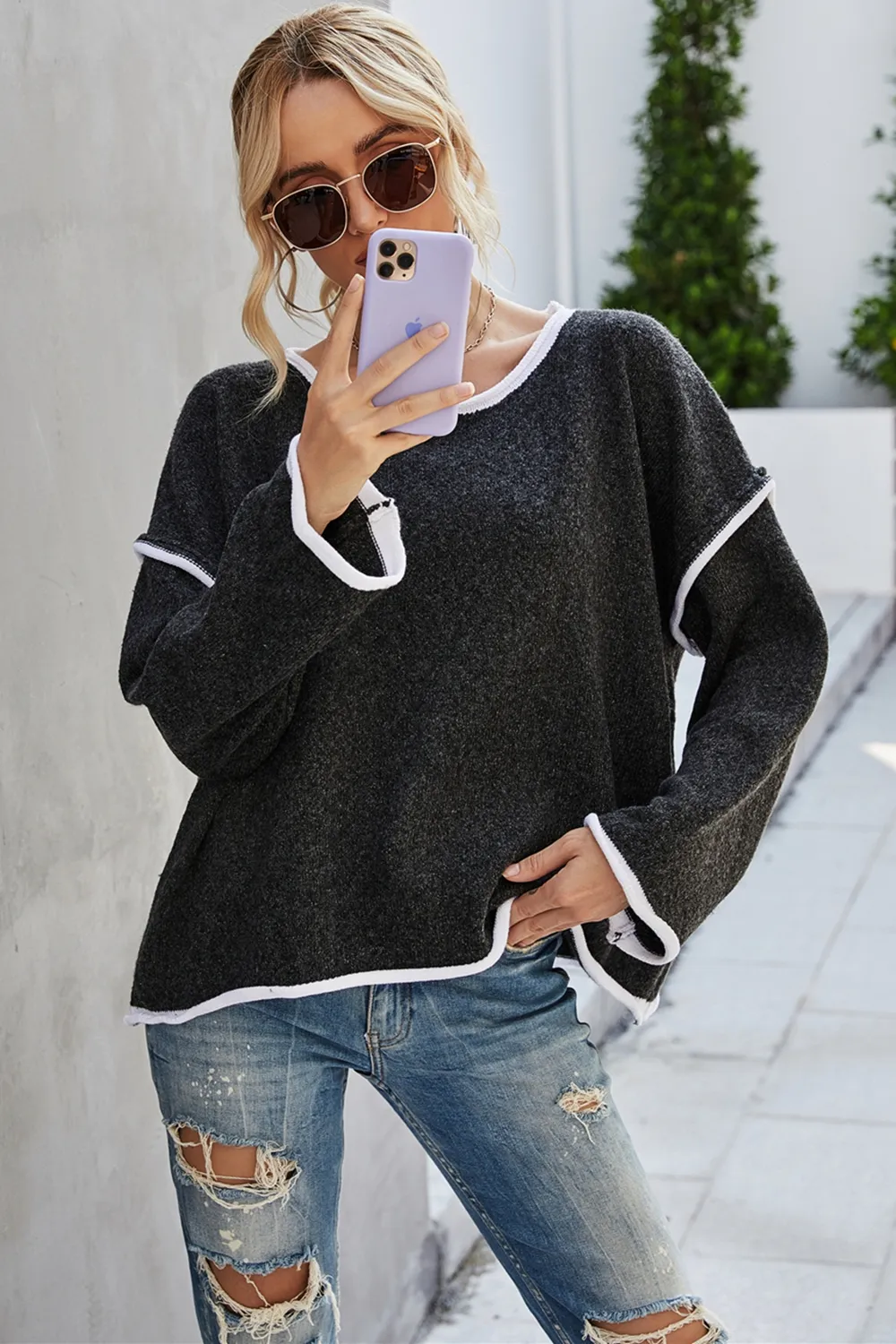 Round Neck Dropped Shoulder Sweater, image 9