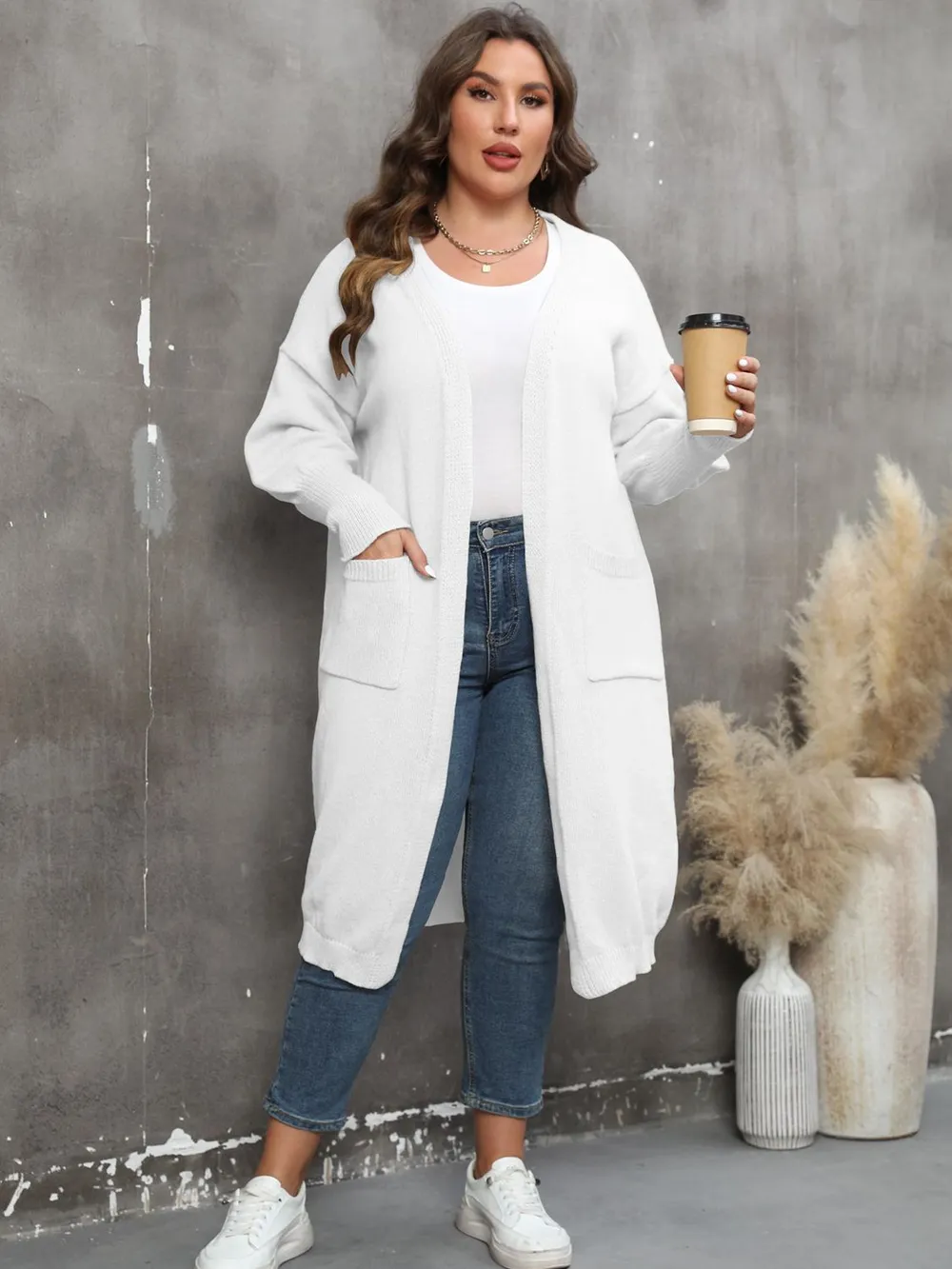 Plus Size Long Sleeve Pocketed Cardigan, image 17