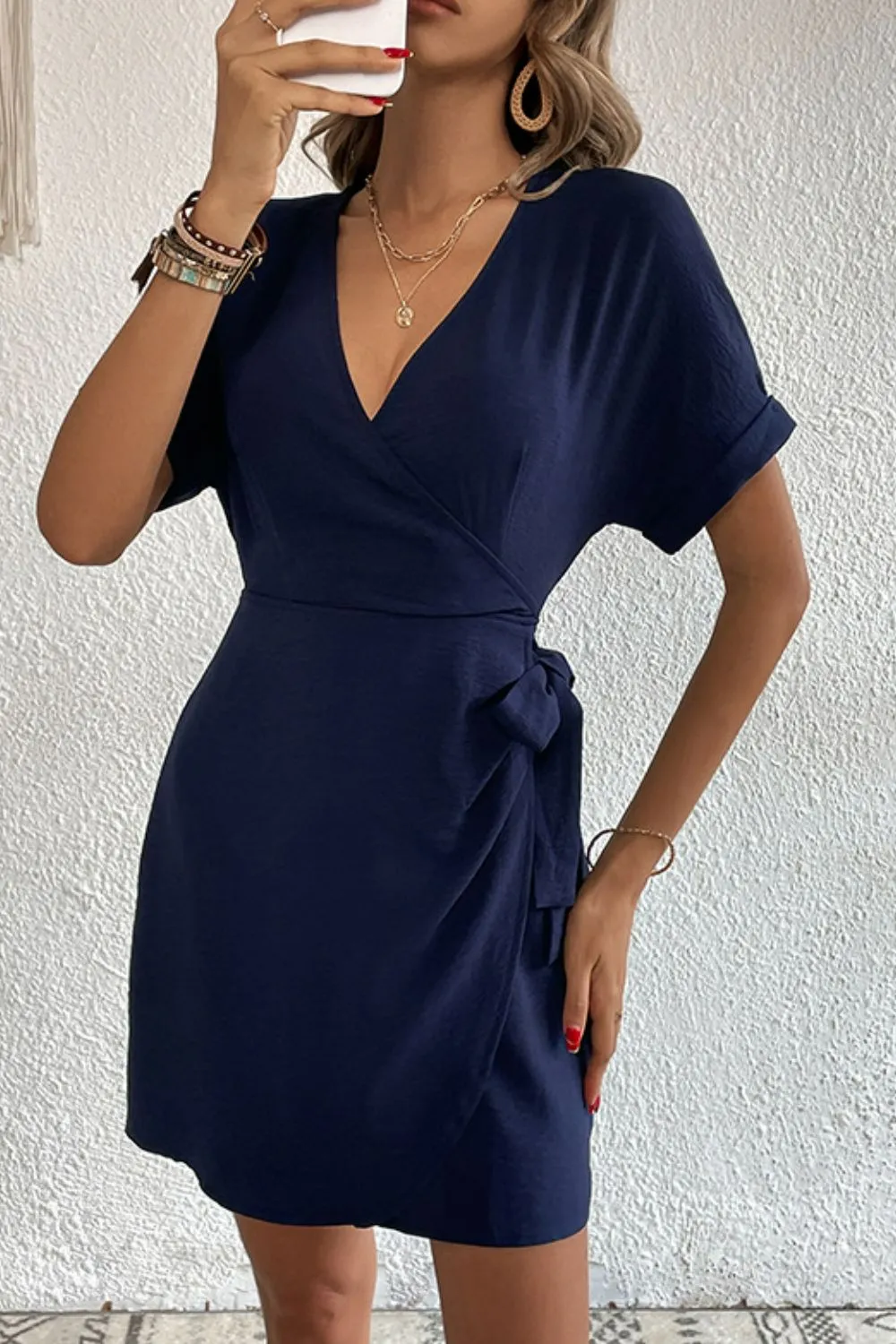 Tied Cuffed Sleeve Surplice Dress, image 4