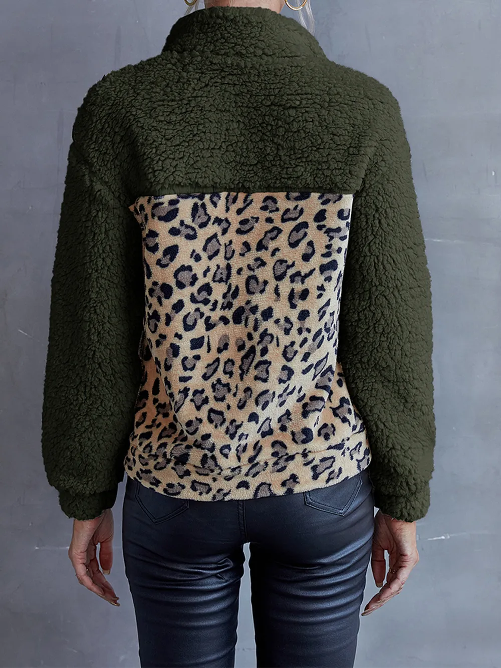 Leopard Quarter-Snap Teddy Sweatshirt, image 6