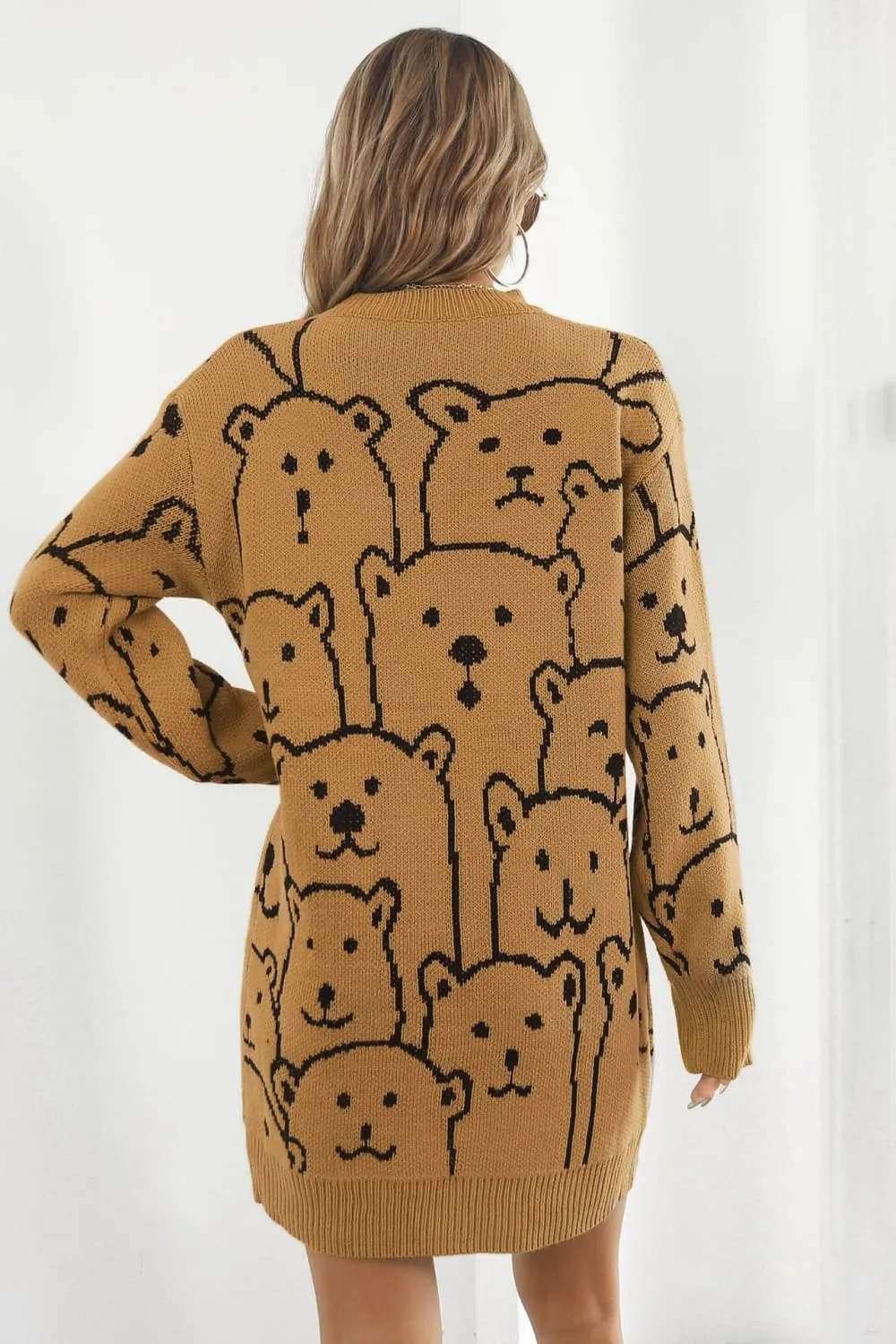 Bear Pattern Round Neck Sweater Dress, image 3