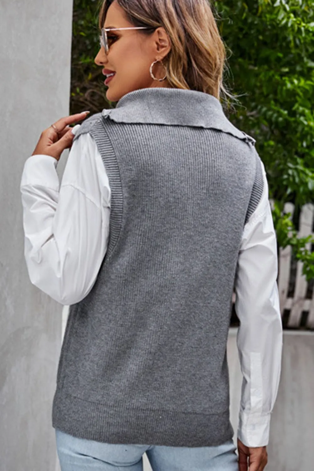 Quarter-Zip Ribbed Sweater Vest, image 6