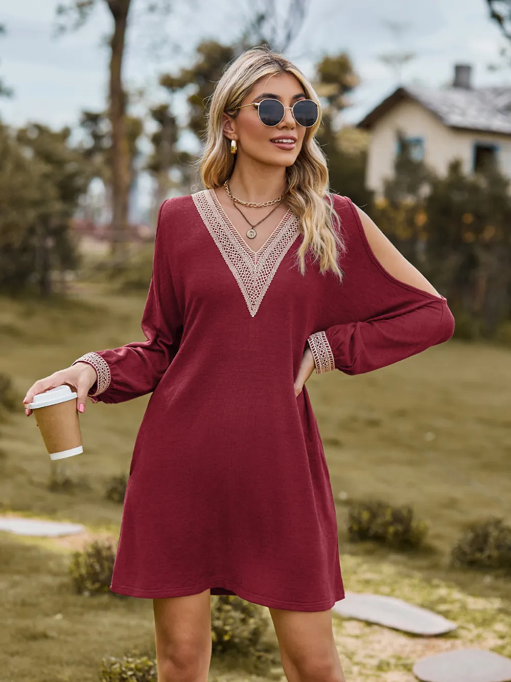 V-Neck Cutout Sleeve Mini Dress, image 4