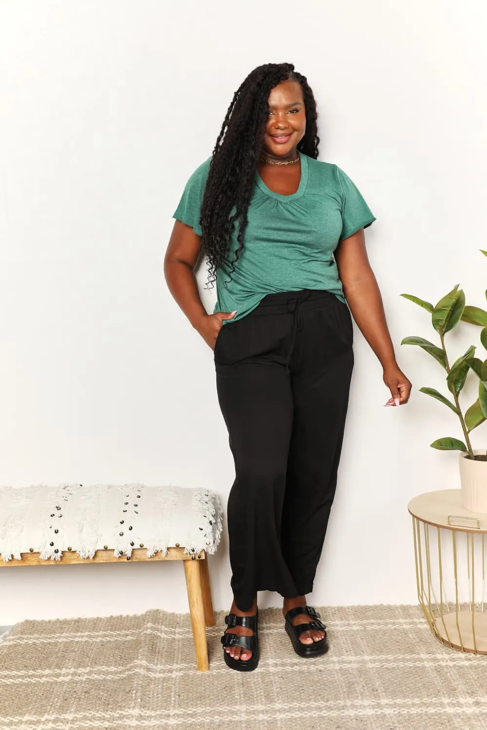 Ruched V-Neck Short Sleeve T-Shirt, image 20