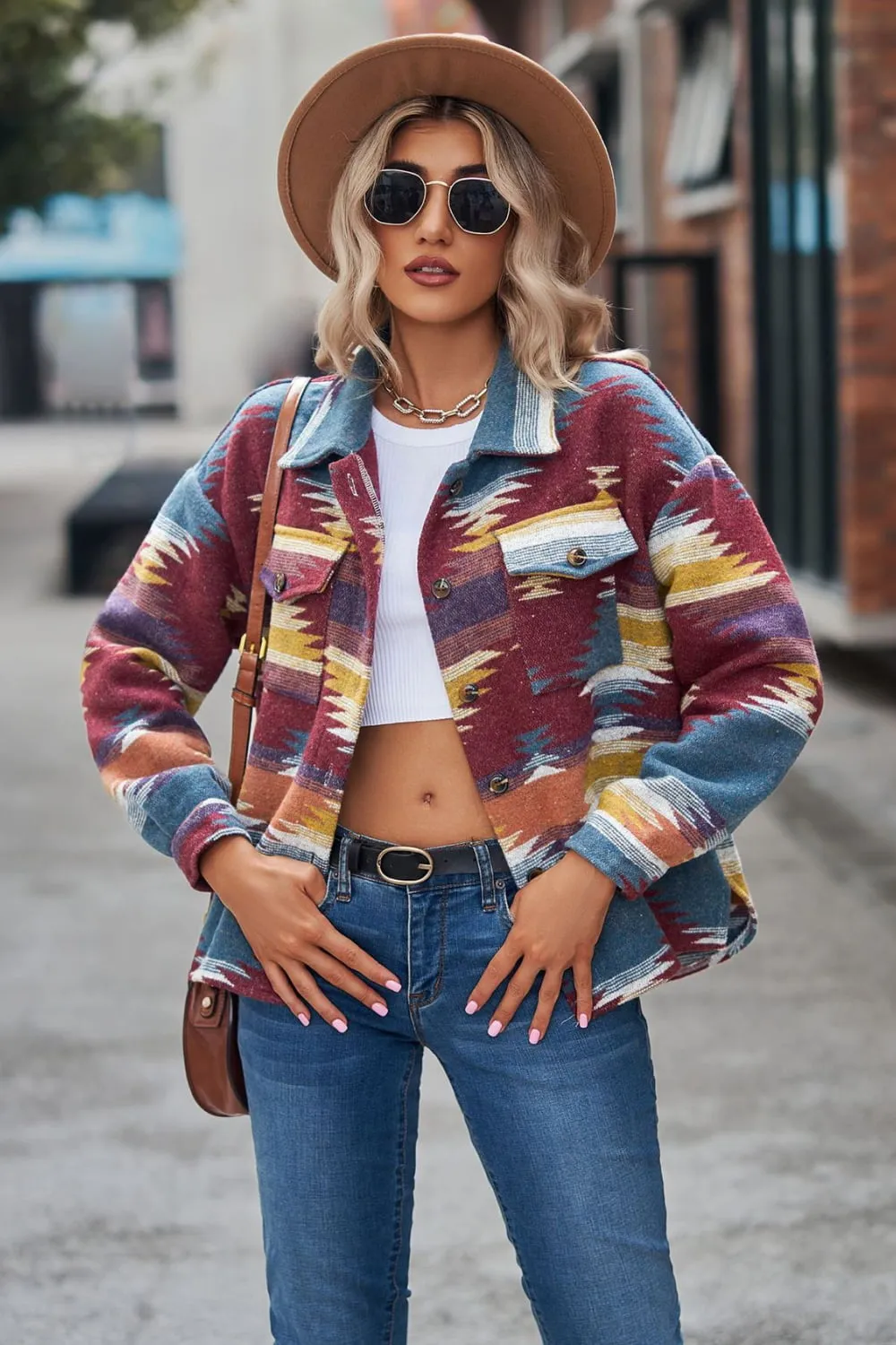 Printed Collared Neck Jacket, image 12