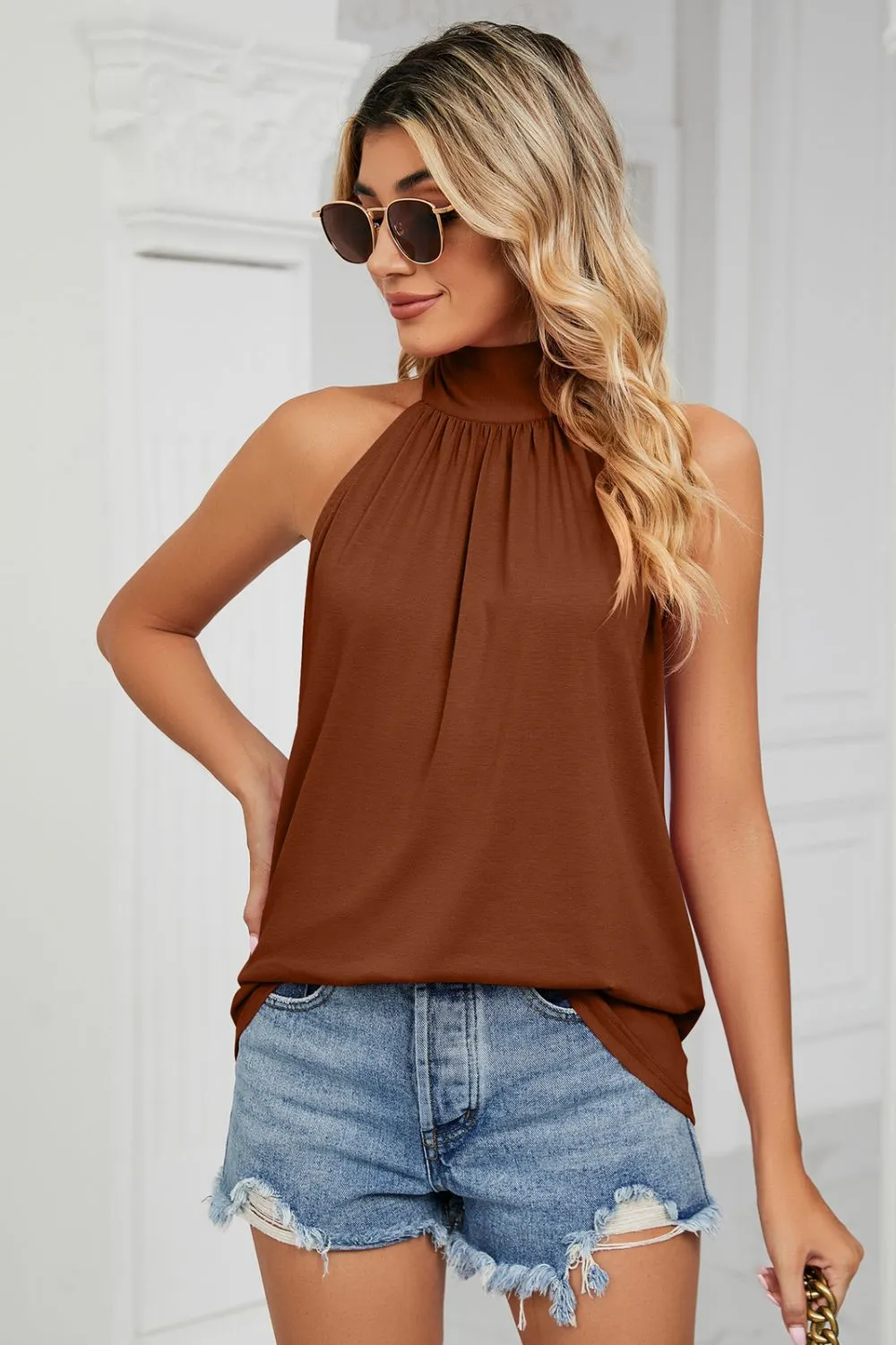 Gathered Detail Tied Sleeveless Top, image 14