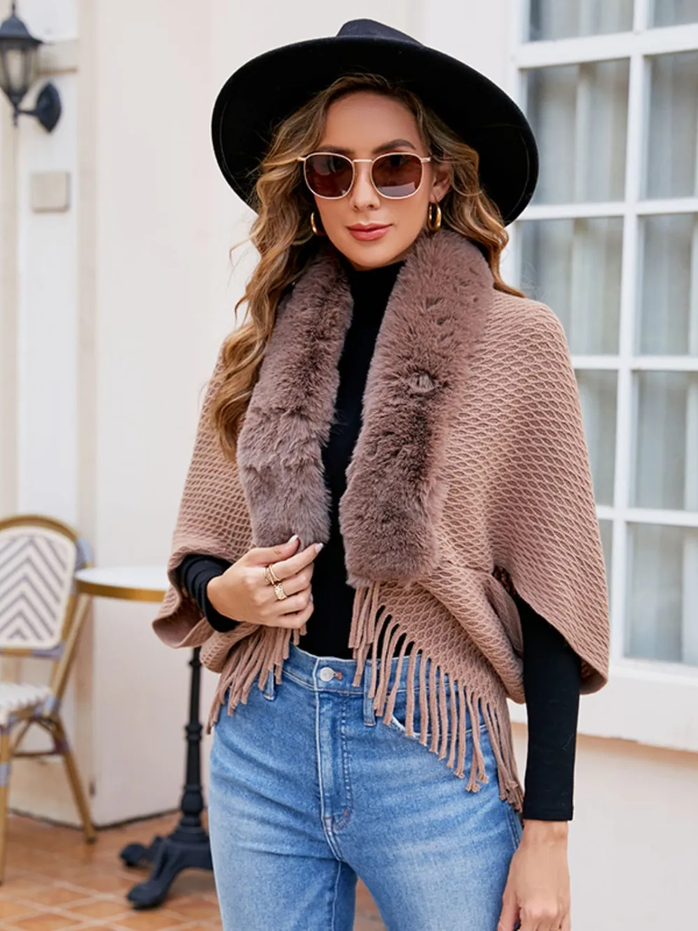 Open Front Fringe Hem Poncho, image 5