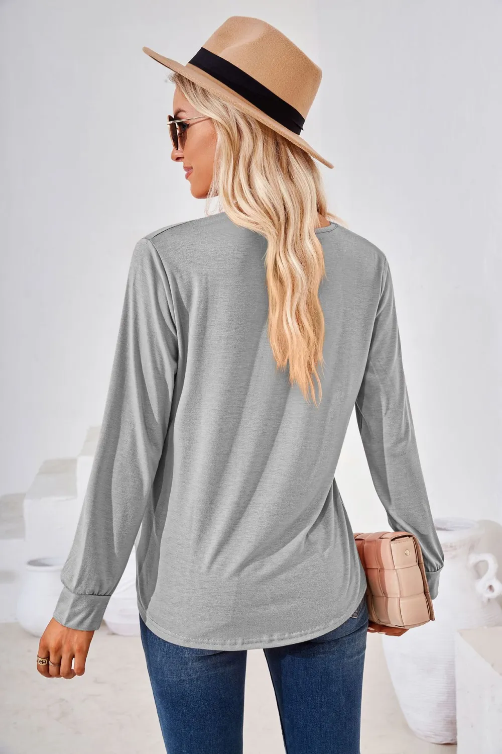 Square Neck Ruched Long Sleeve Blouse, image 3