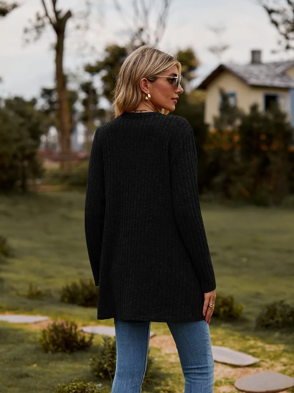 Ribbed Button-Up Cardigan with Pockets, image 22