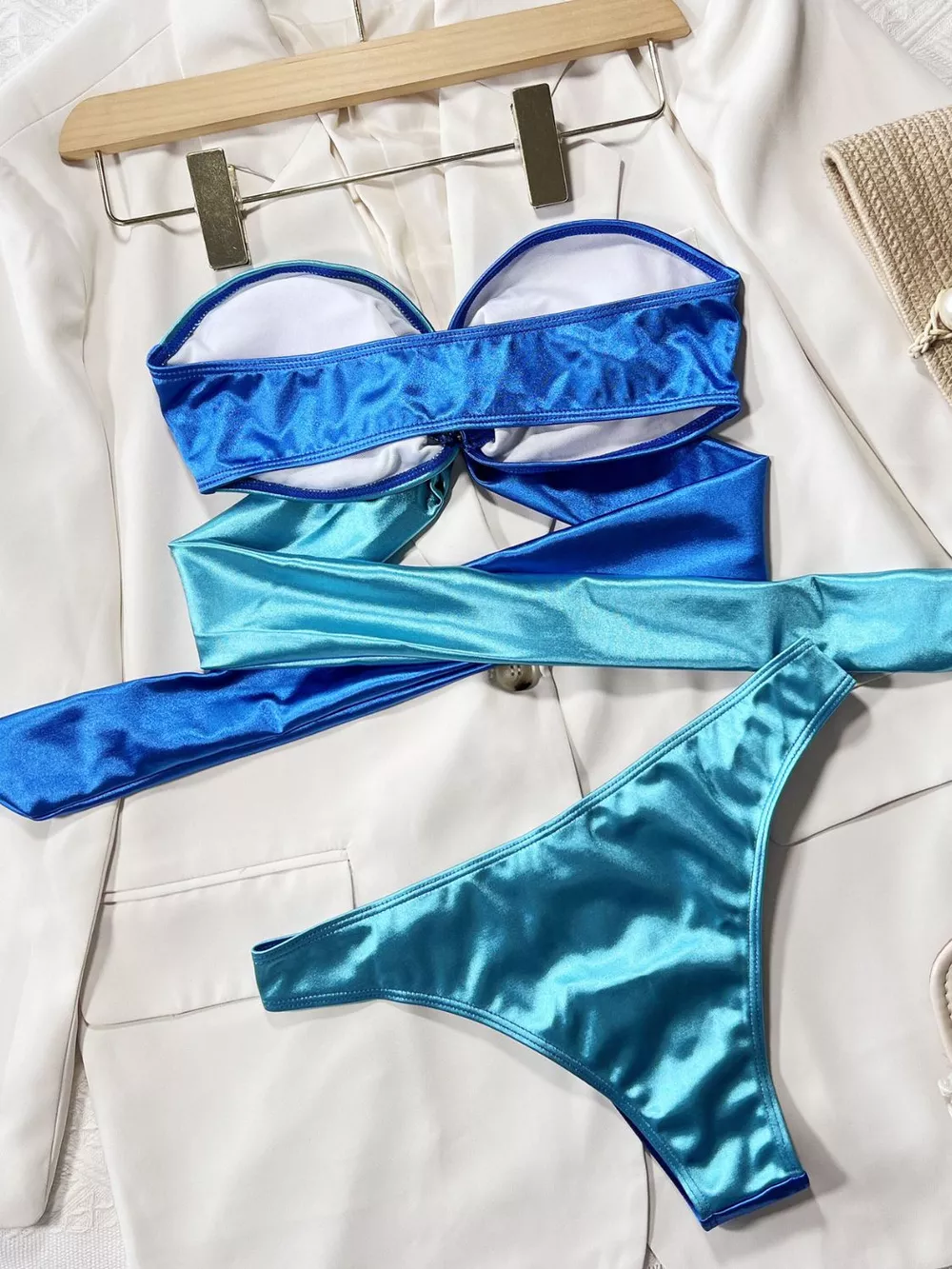 Two-Tone Ring Detail Tied Bikini Set, image 8