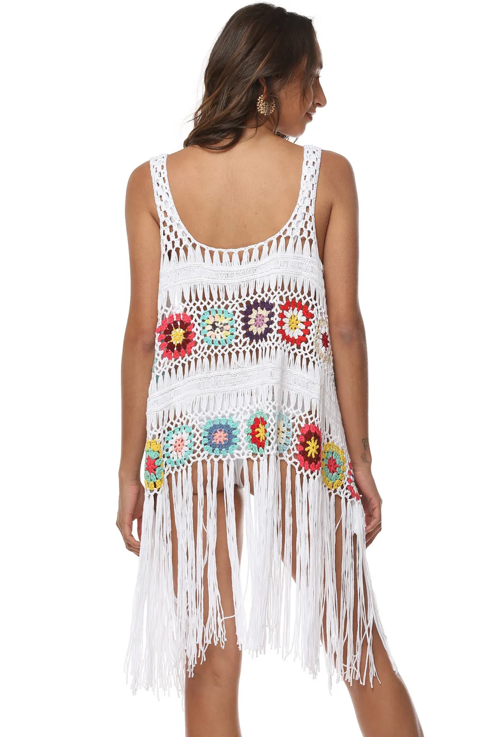Openwork Fringe Detail Embroidery Sleeveless Cover-Up, image 3