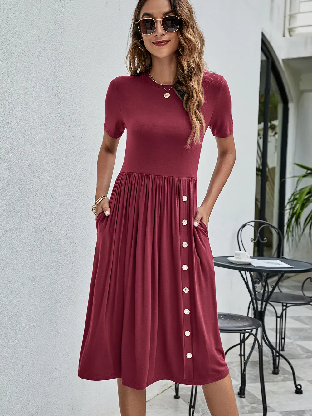 Button Detail Tee Dress with Pockets, image 12