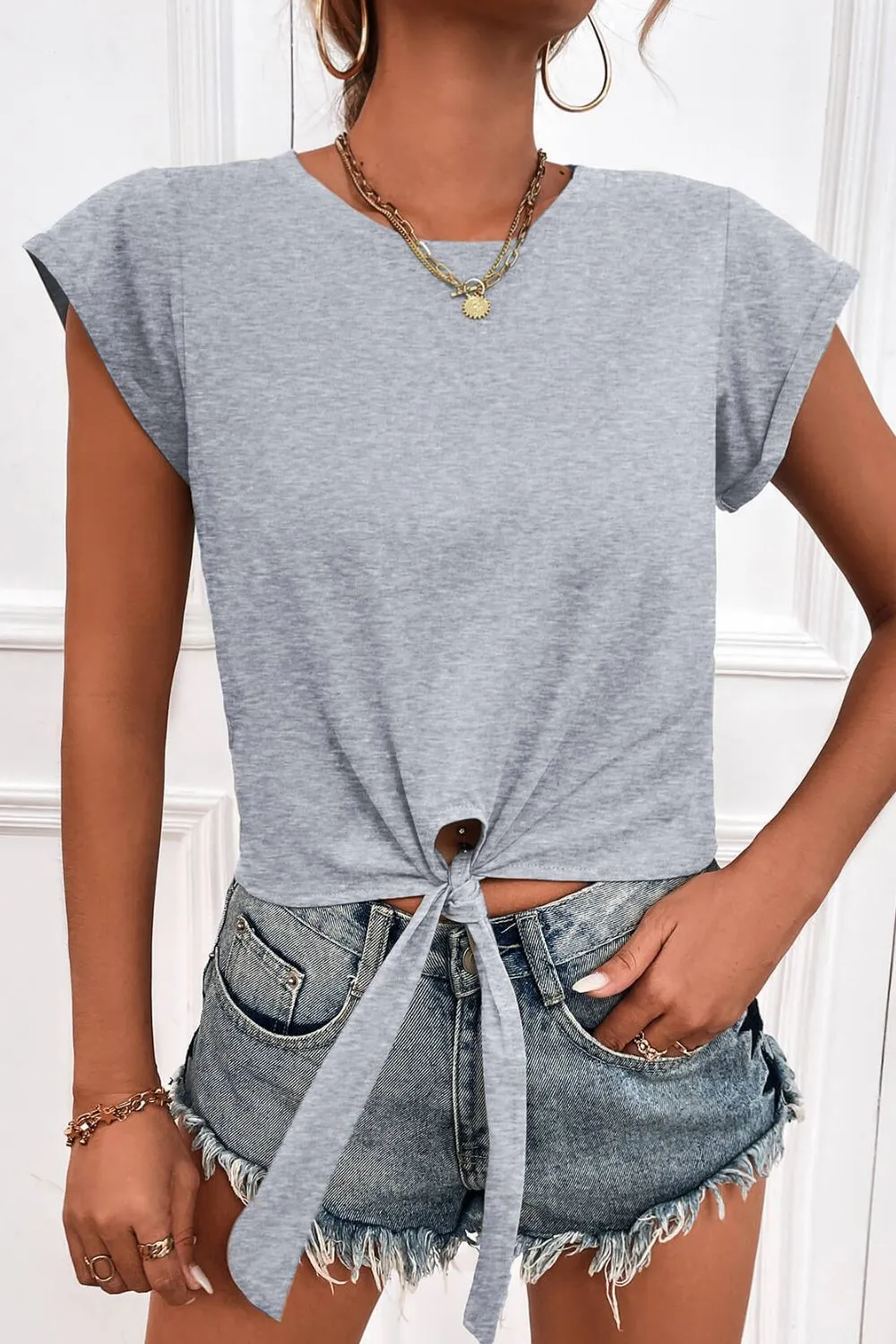 Tied Round Neck Crop Tee, image 17