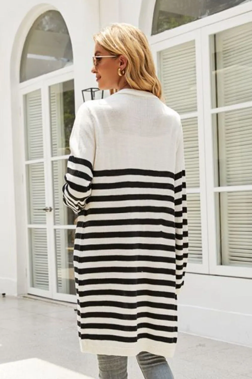 Striped Open Front Longline Cardigan, image 2