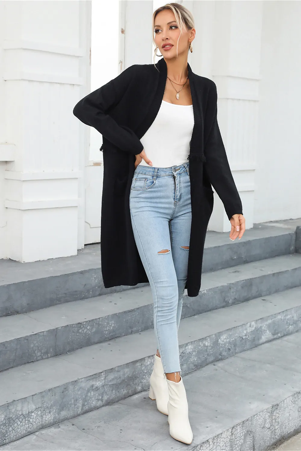 Open Front Pocketed Cardigan, image 11