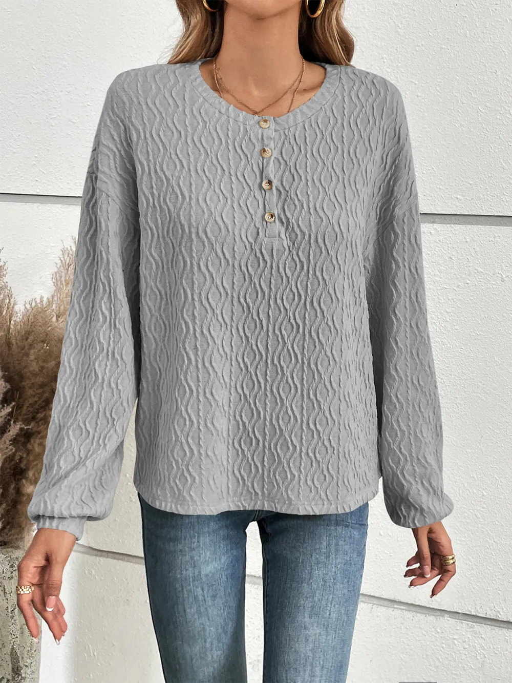 Half Button Long Sleeve Top, image 4