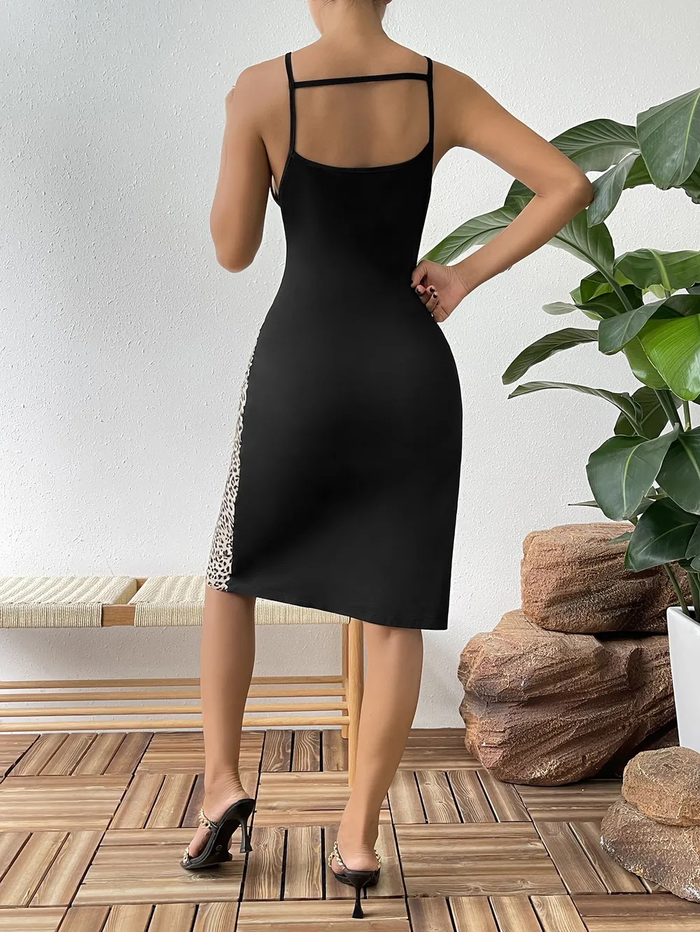 Leopard Color Block Cutout Sleeveless Knee-Length Dress, image 2