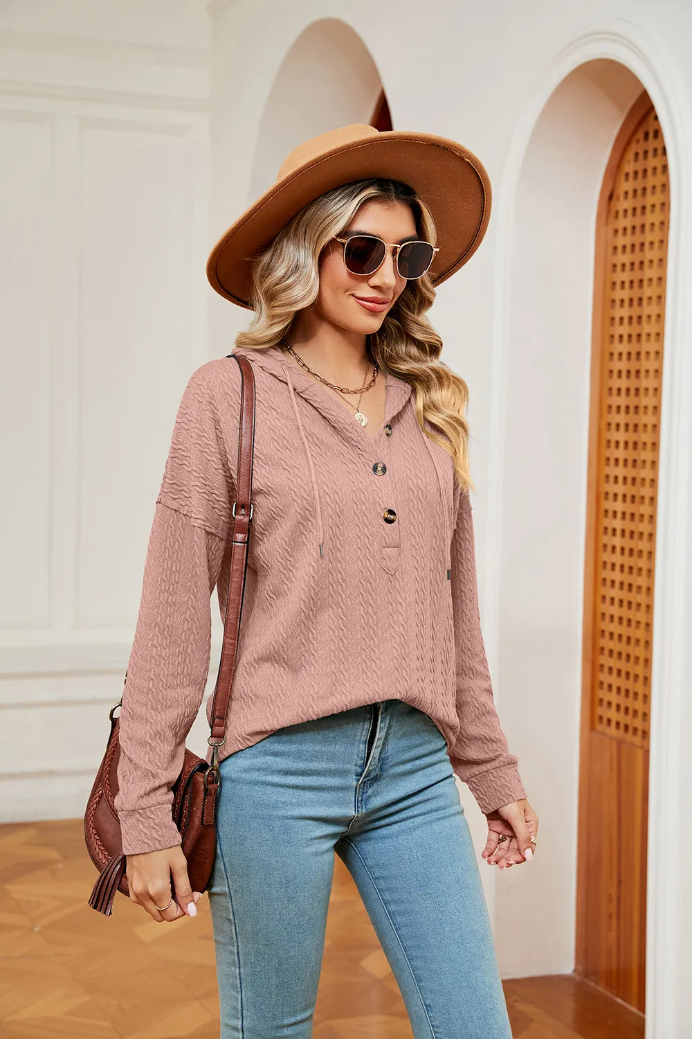 Half-Button Dropped Shoulder Hoodie, image 18