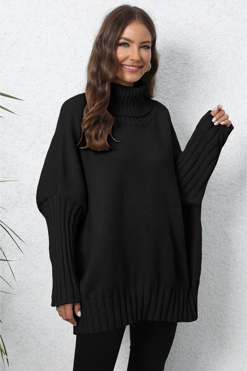 Turtle Neck Long Sleeve Ribbed Sweater, image 10