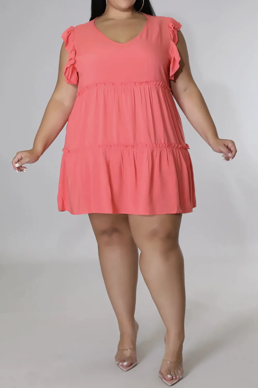 Plus Size V-Neck Frill Trim Mini Dress, image 11