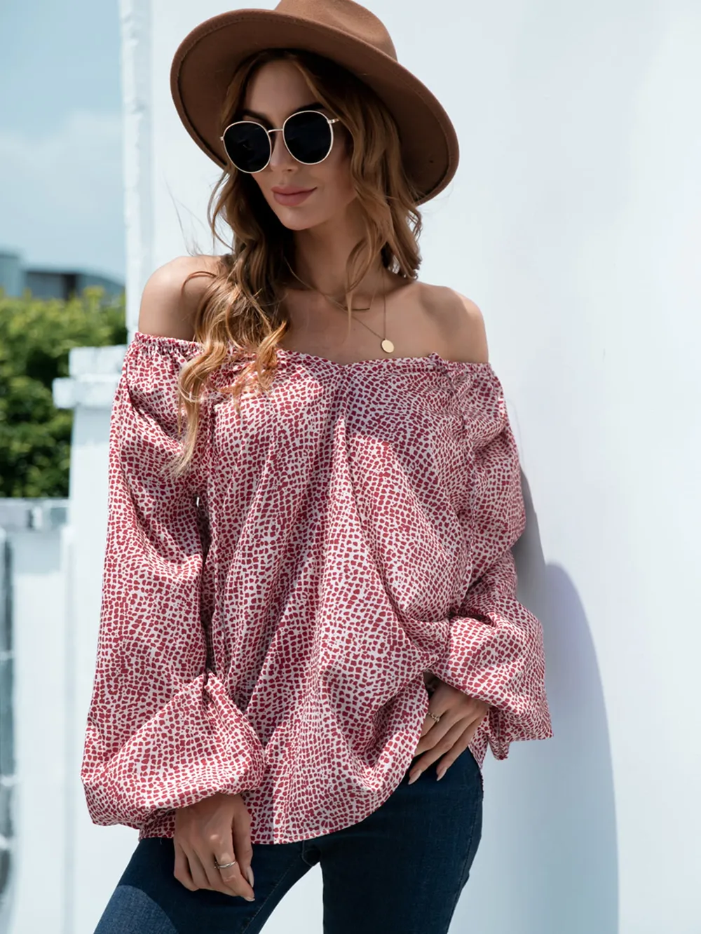 Printed Tie-Neck Balloon Sleeve Blouse, image 6
