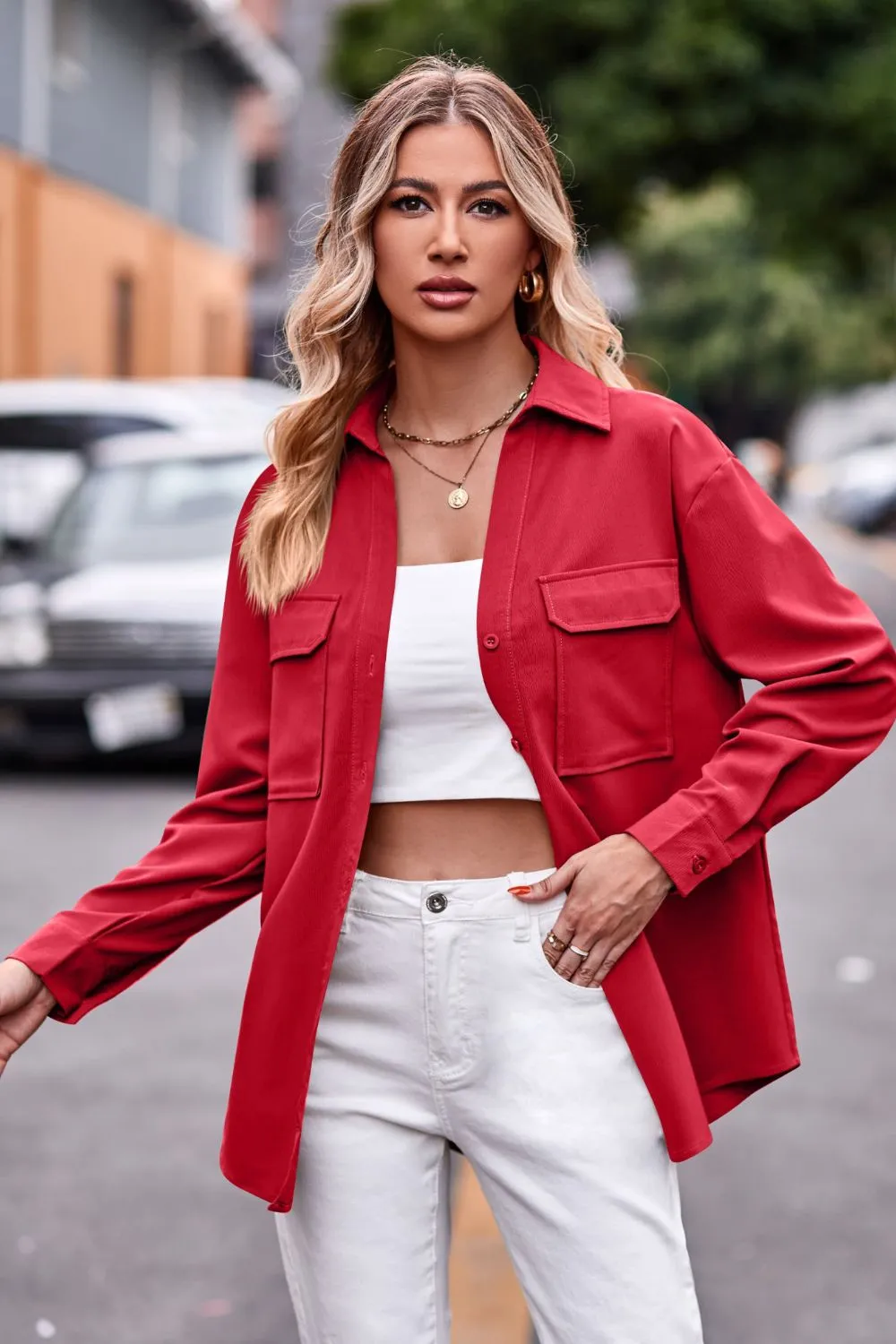 Dropped Shoulder Longline Shirt with Pockets, image 10