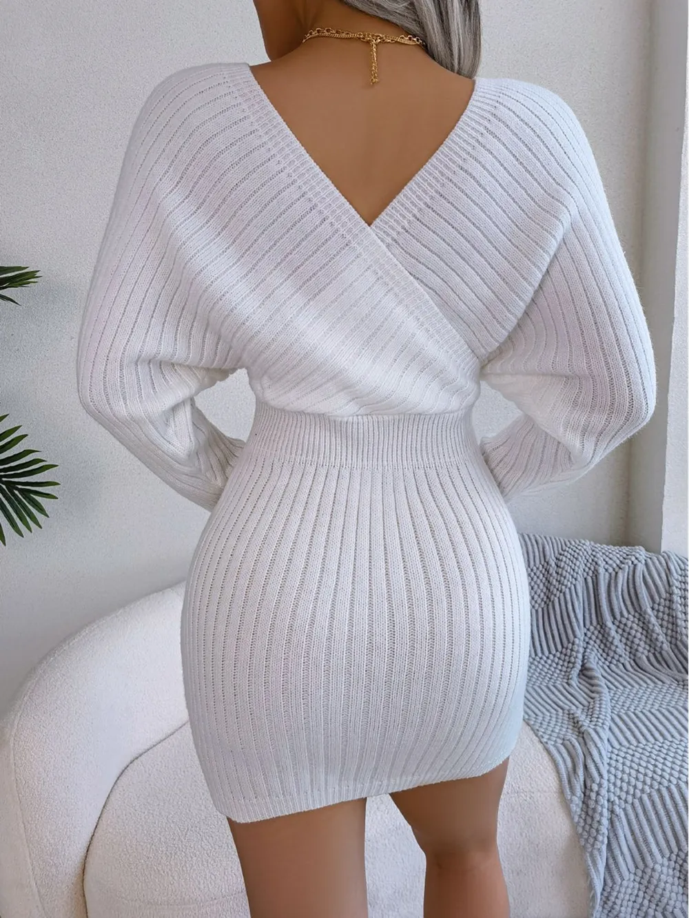 Rib-Knit Dolman Sleeve Sweater Dress, image 3