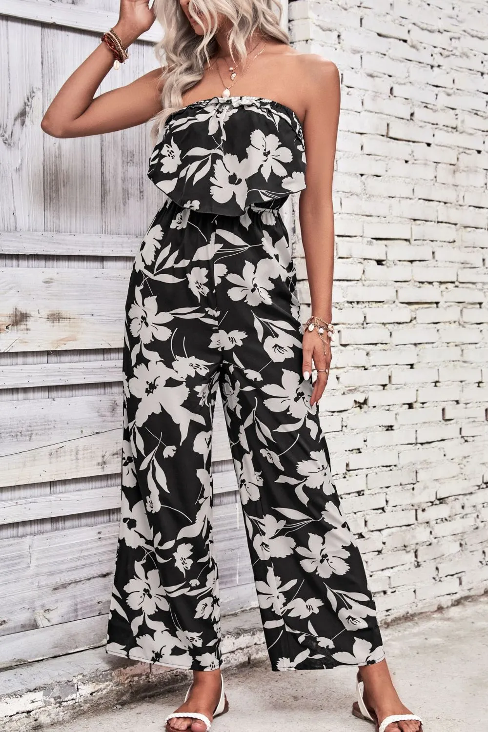 Floral Strapless Wide Leg Jumpsuit, image 2