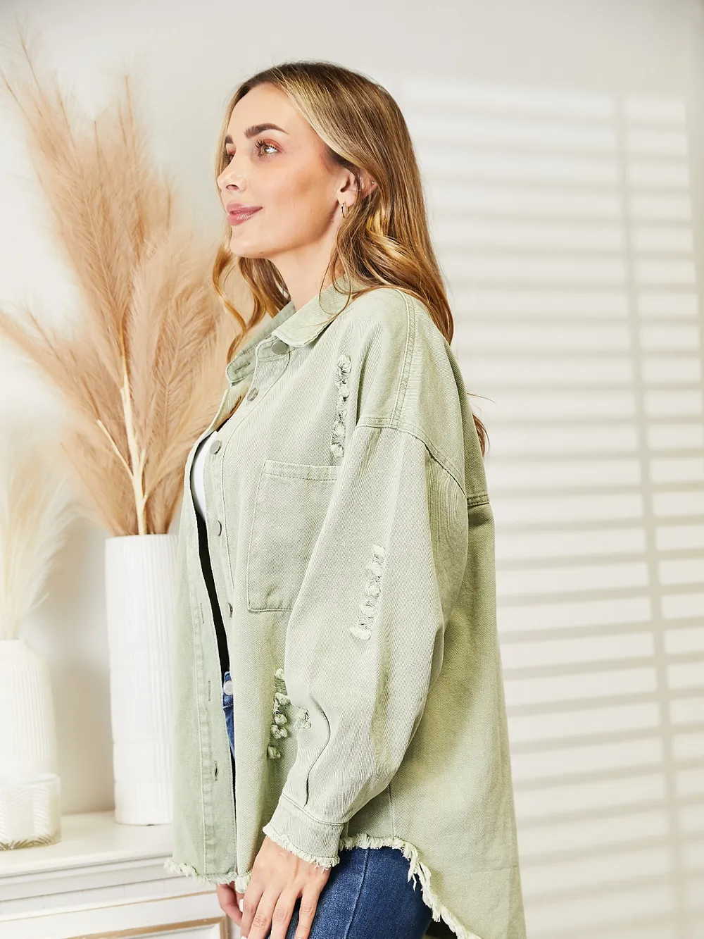 Distressed Raw Hem Denim Jacket, image 16