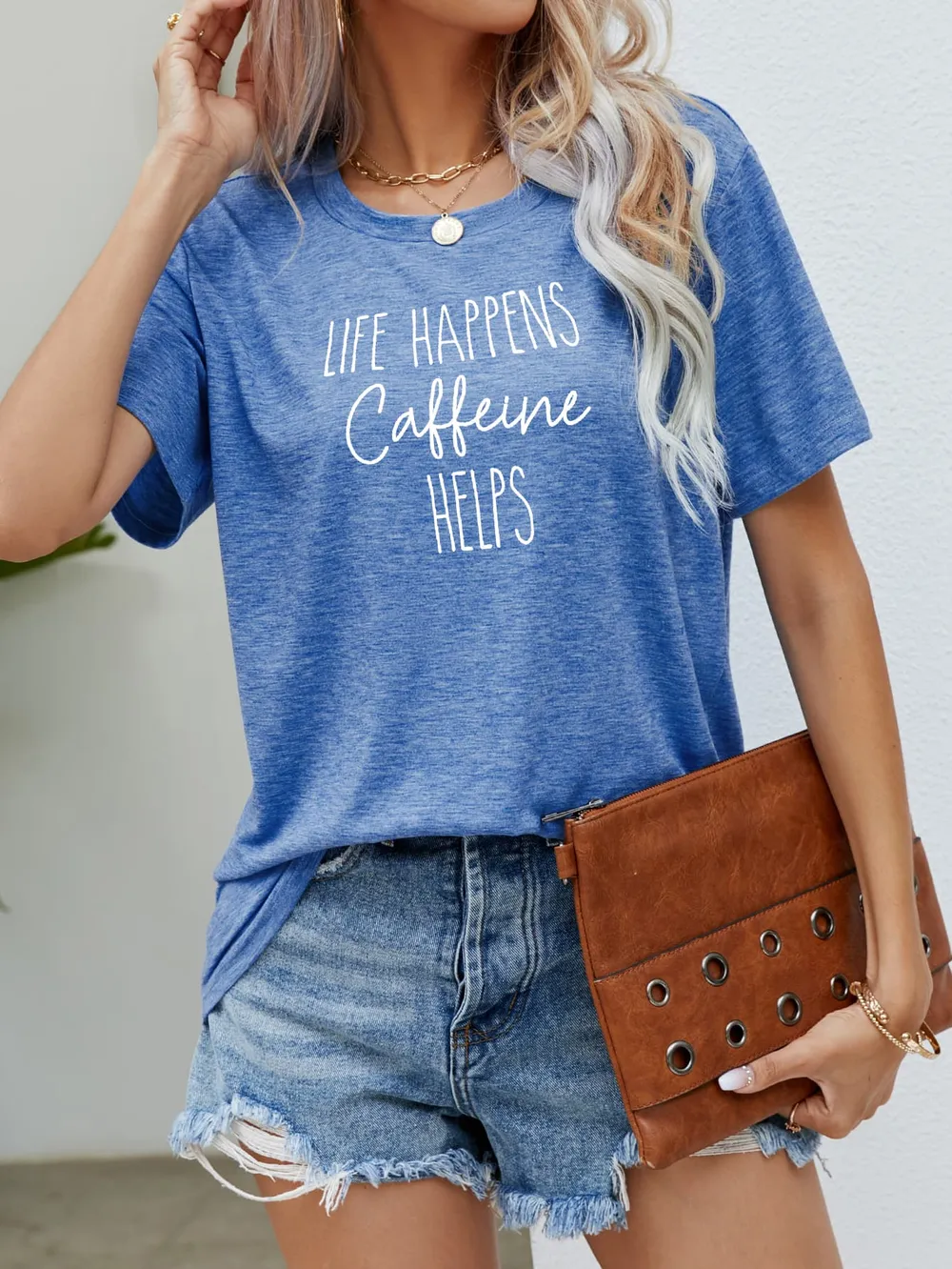 LIFE HAPPENS CAFFEINE HELPS Graphic Tee, image 2