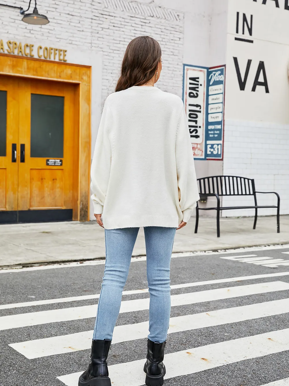 Round Neck Ribbed Trim Sweater, image 12