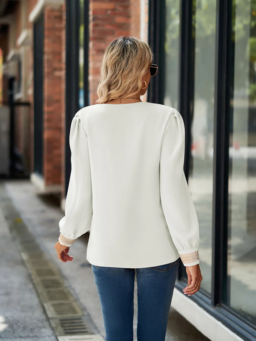 V-Neck Long Sleeve Blouse, image 7