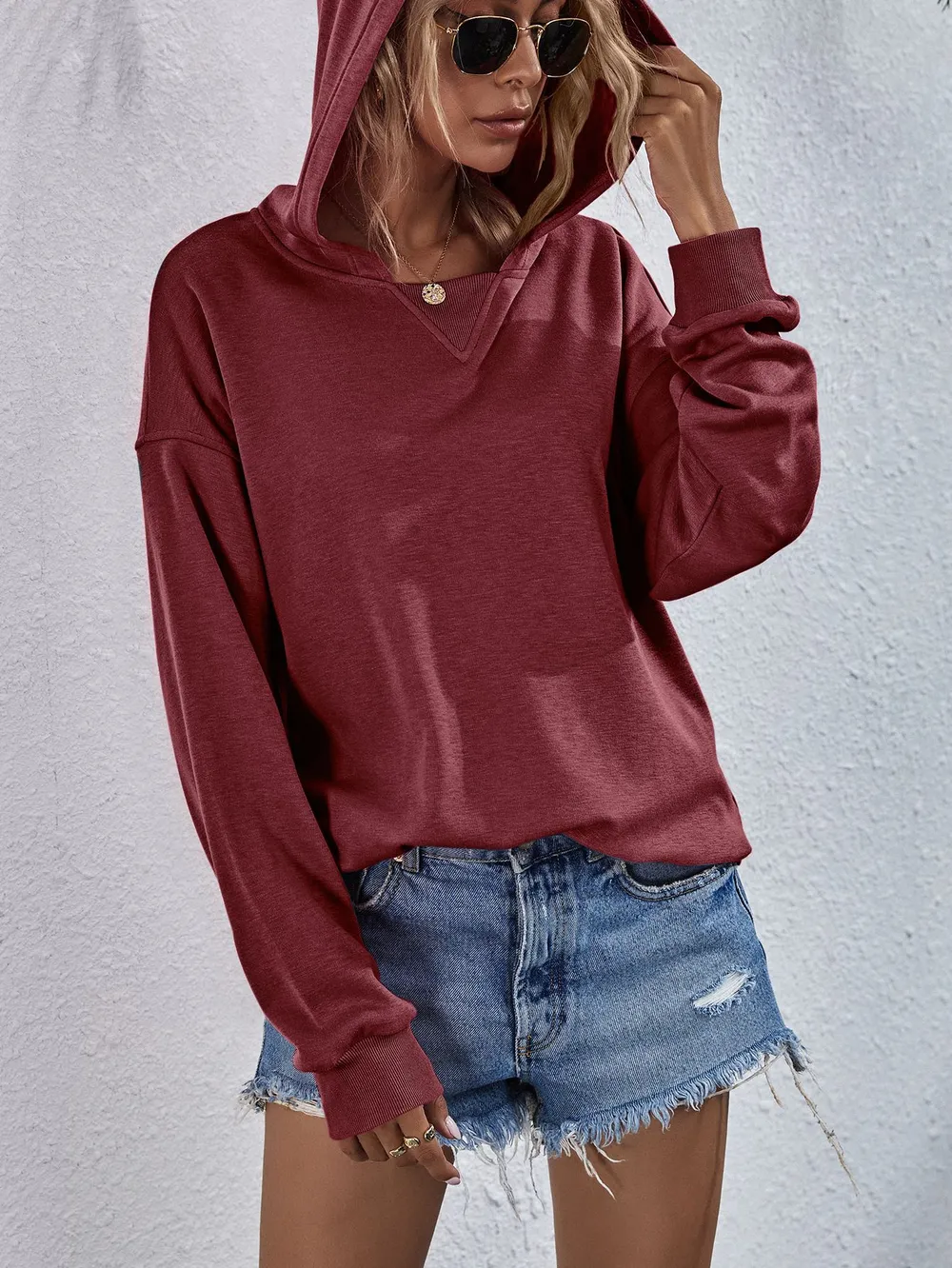 Dropped Shoulder Slit Hoodie, image 16