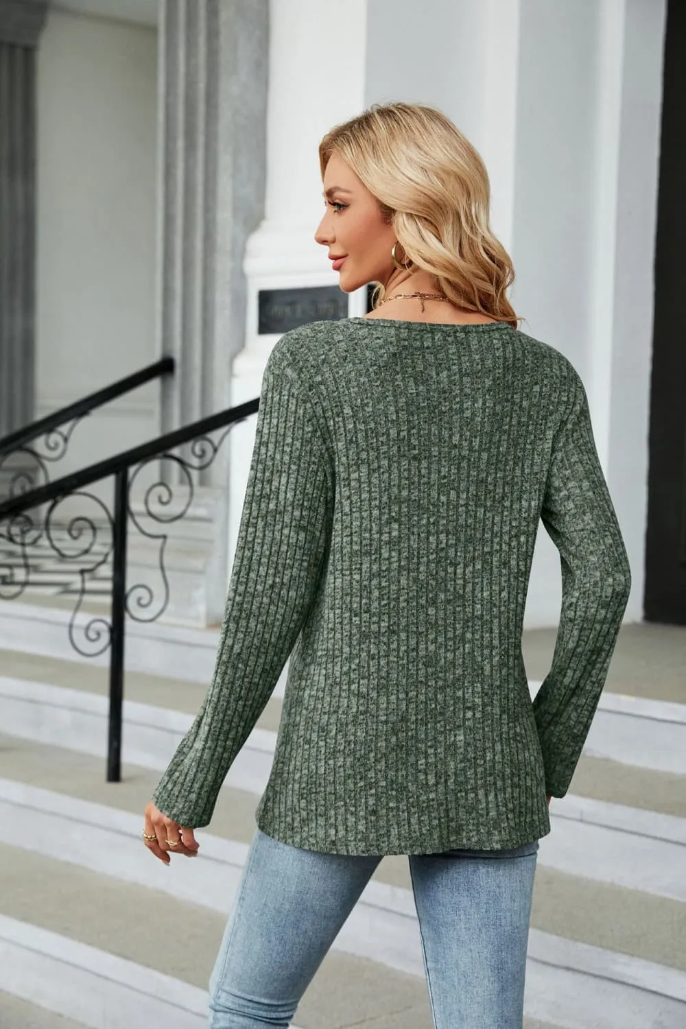 Buttoned Long Sleeve Slit Top, image 12