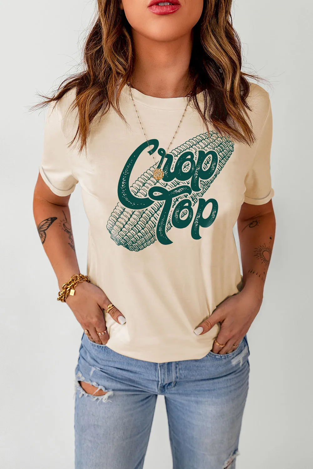 Corn Letter Graphic Cuffed Tee, image 7