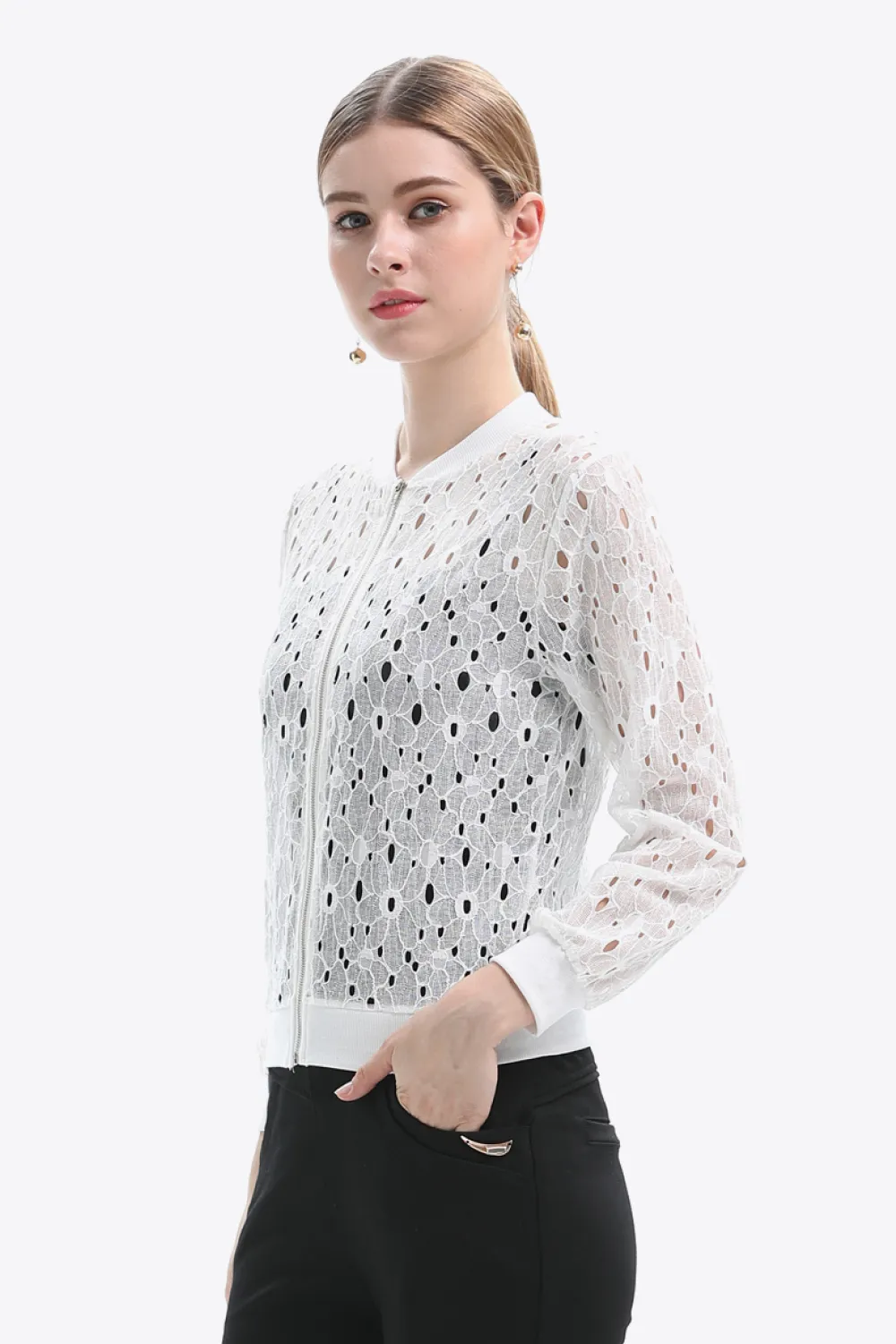 Openwork Zip Up Jacket, image 6