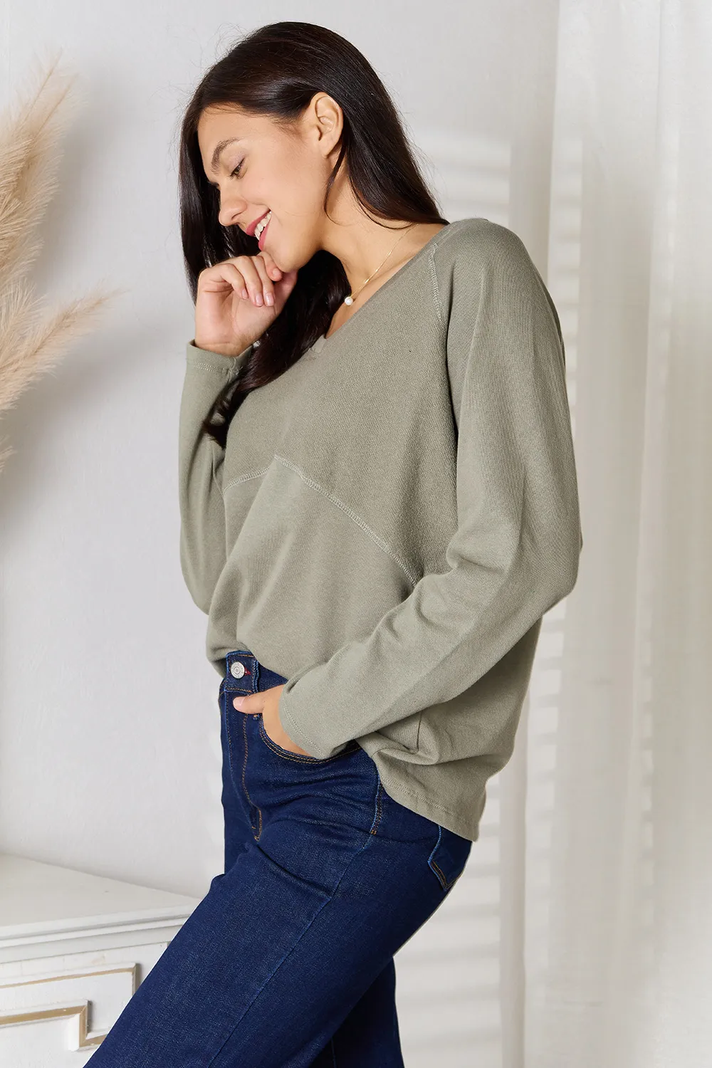 Full Size V-Neck Long Sleeve T-Shirt, image 7