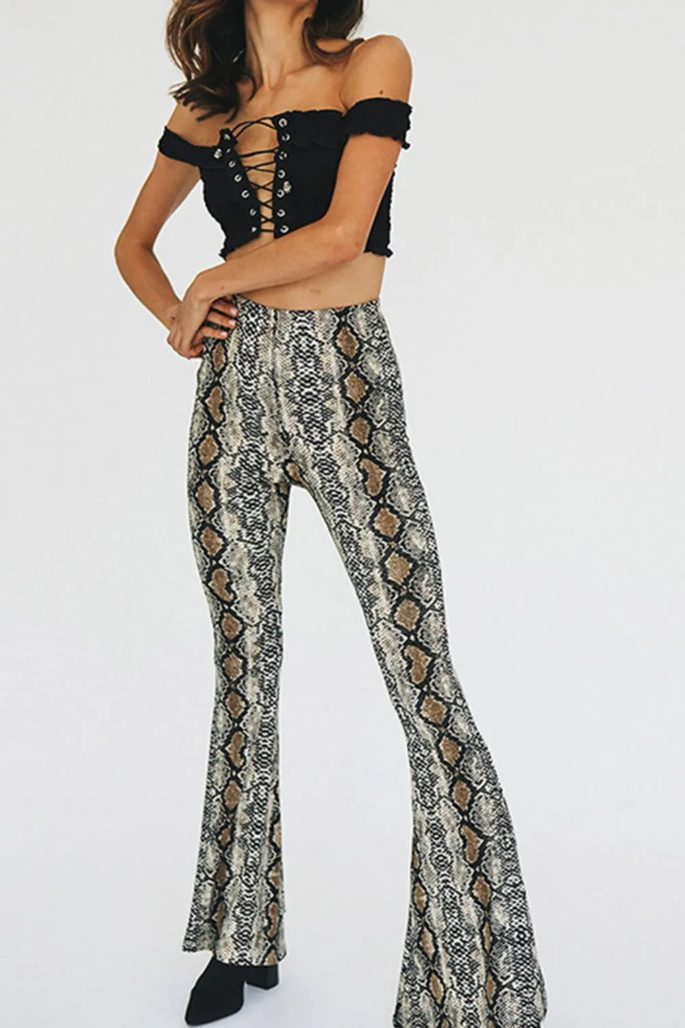 Snakeskin Print Flare Pants, image 6