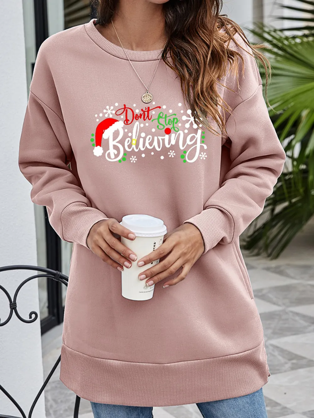 DON'T STOP BELIEVING Graphic Drop Shoulder Sweatshirt, image 12
