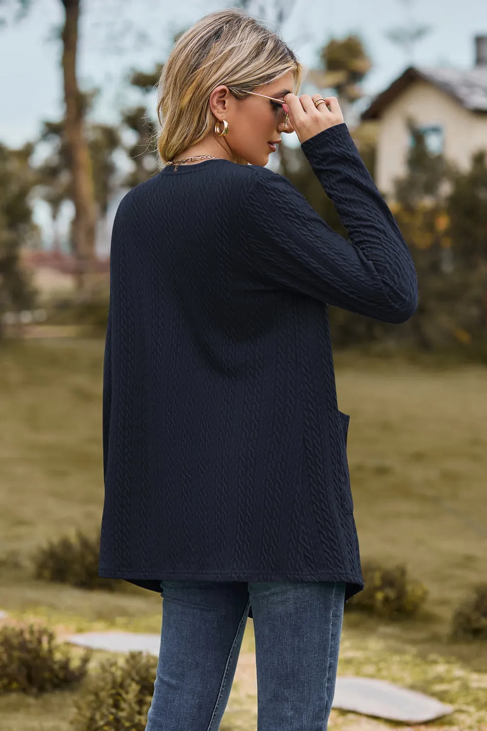 Cable-Knit Long Sleeve Cardigan with Pocket, image 8