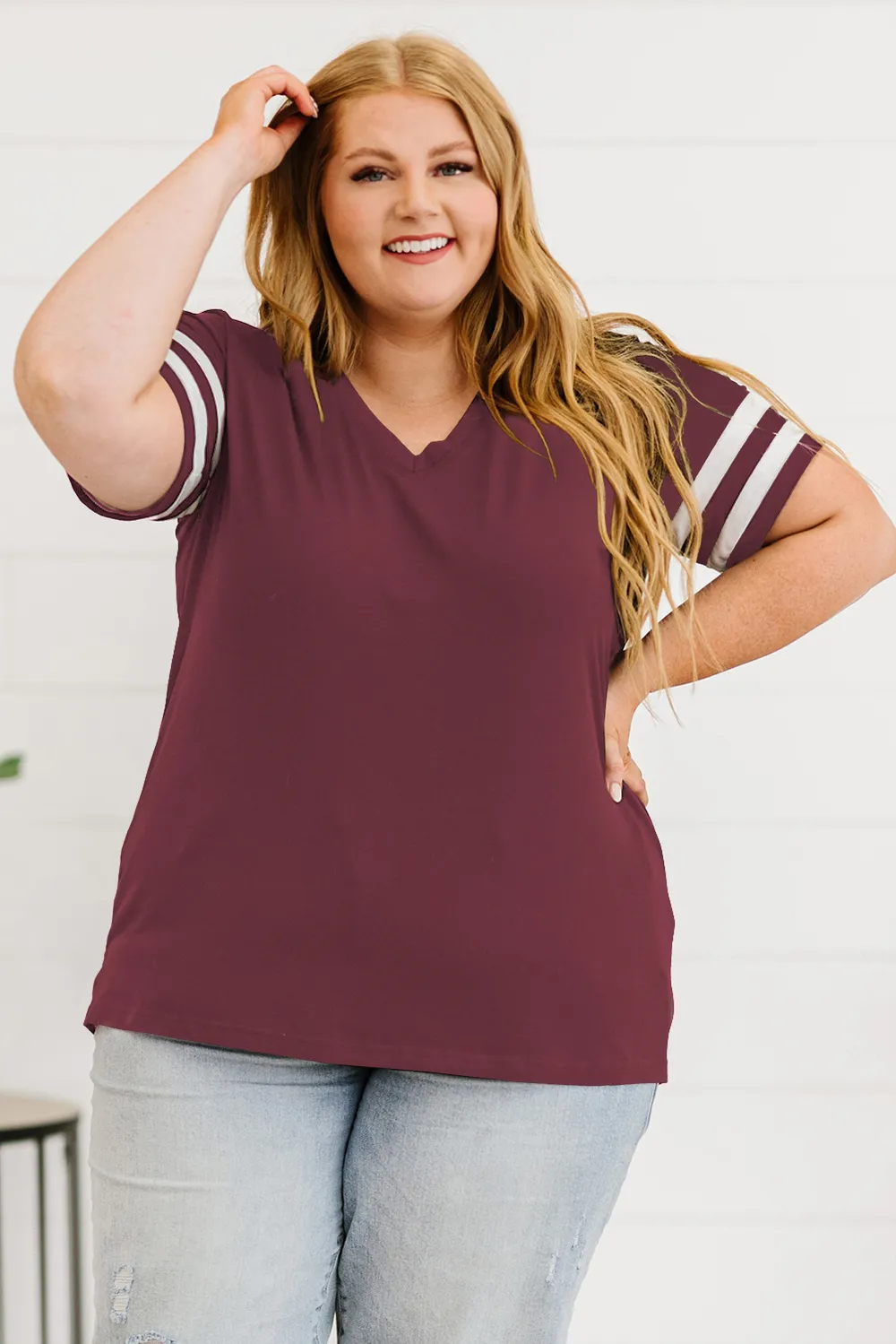 Plus Size Striped V-Neck Tee Shirt, image 29